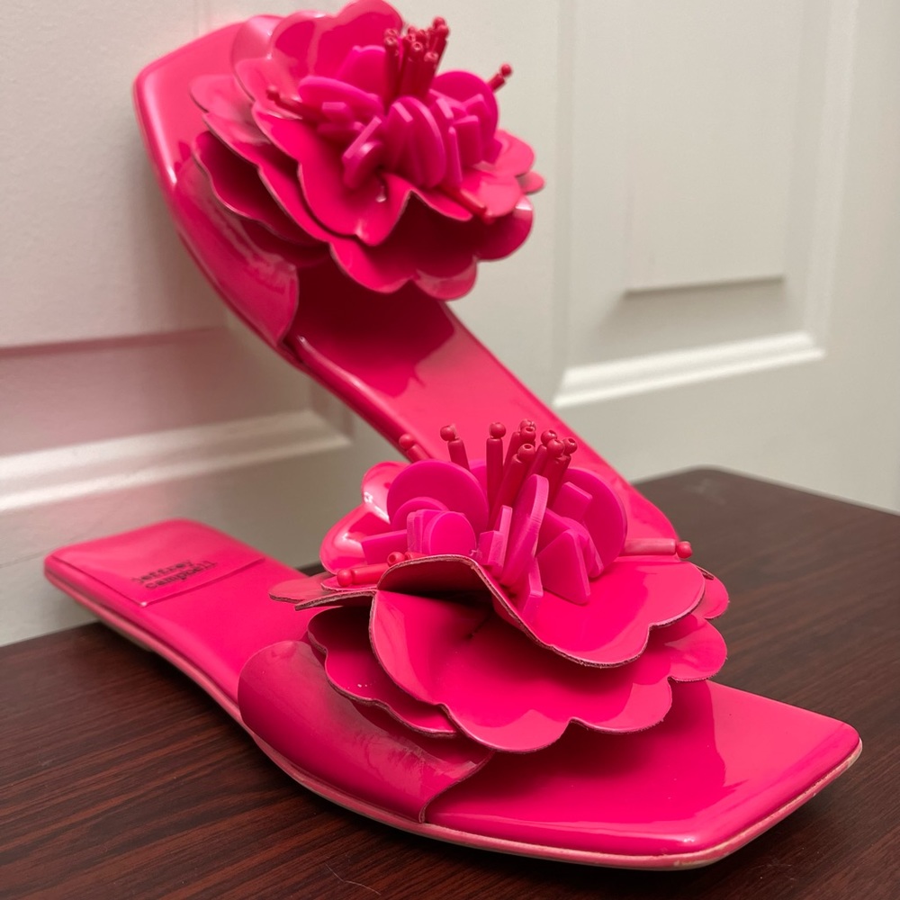 Jeffrey Campbell Hot Pink Patent Floral Sandals SZ 5.5 - Picture 4 of 8